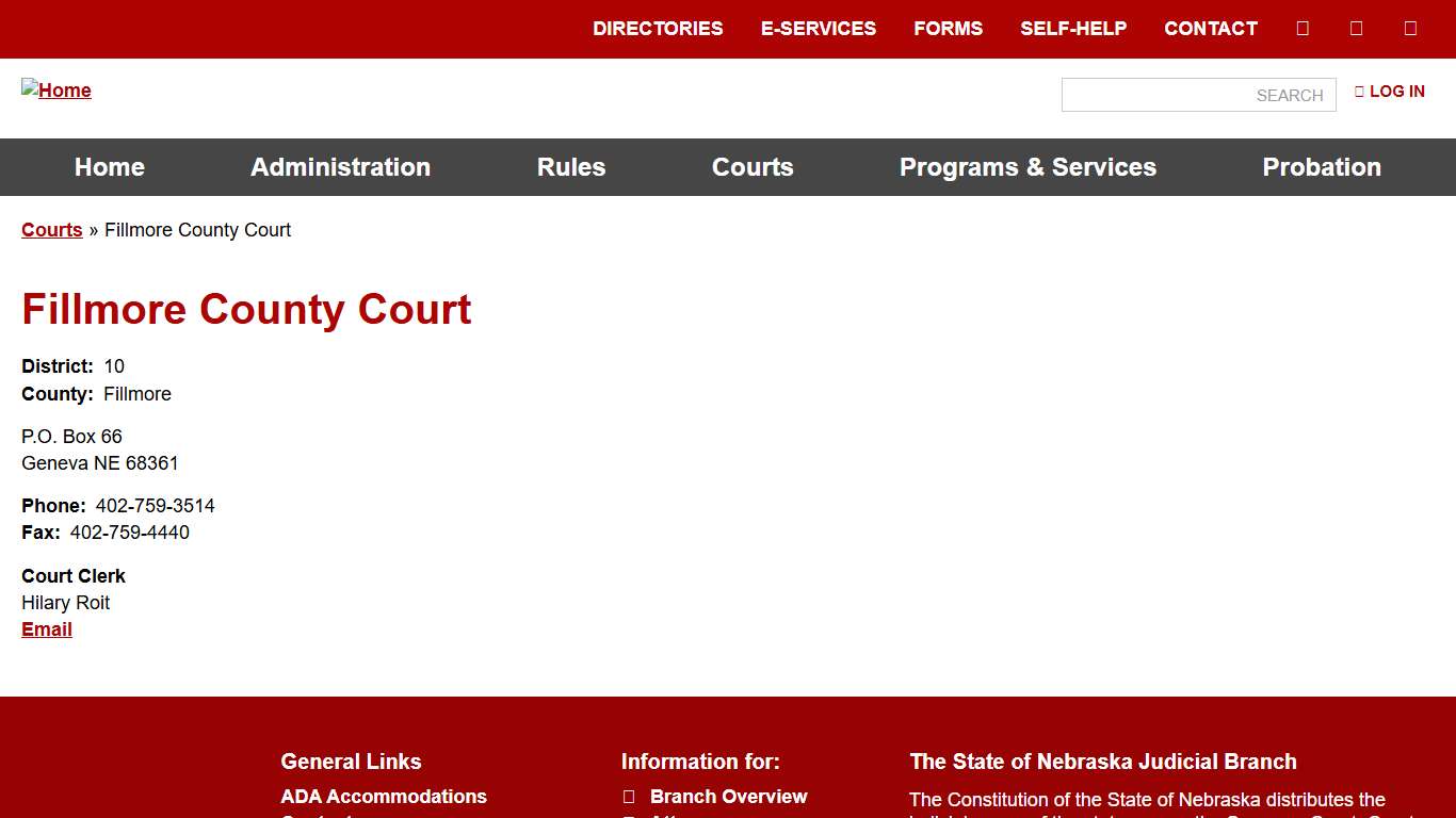 Fillmore County Court Nebraska Judicial Branch