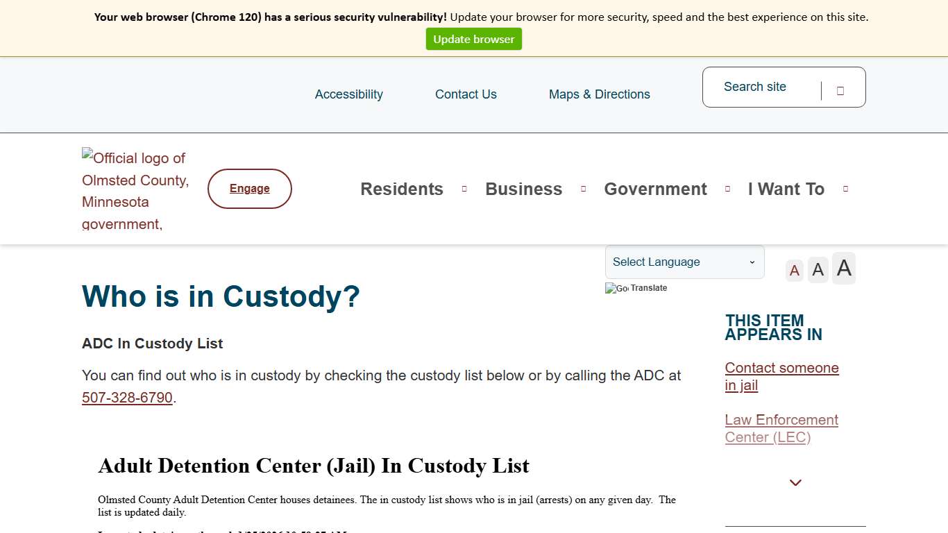 Who is in Custody? Olmsted County, MN